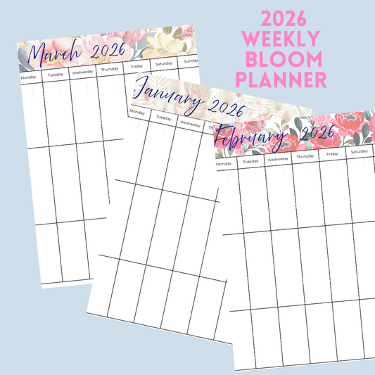 Weekly Blooms Printable 2026 Planner – different Undated Floral Design for Every Week